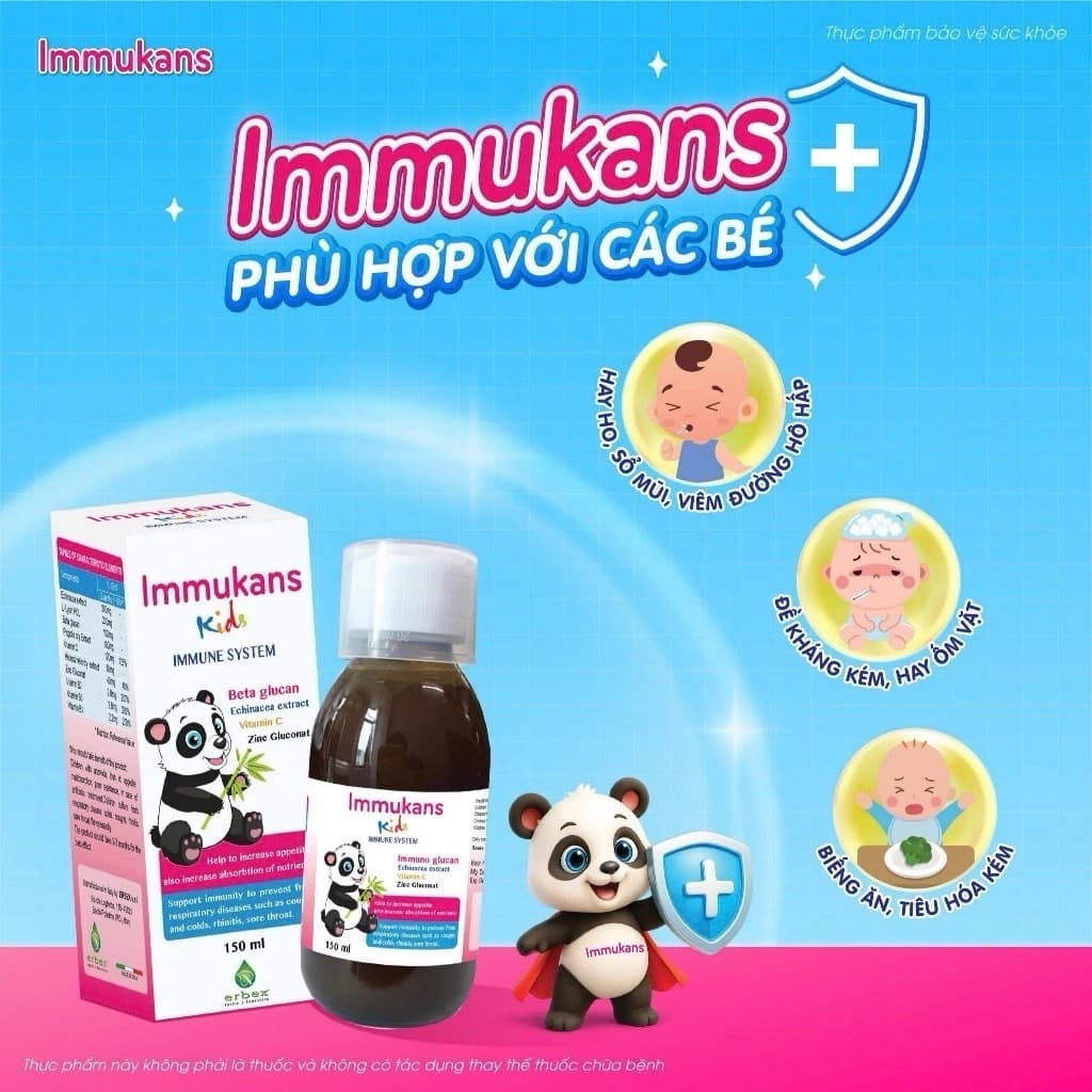 Siro Tăng Đề Kháng Cho Bé IMMUKANS Kids 3in1 – Hỗ Trợ Ăn Ngon, Hô Hấp Khỏe, Nhập Khẩu Italia 150ml
