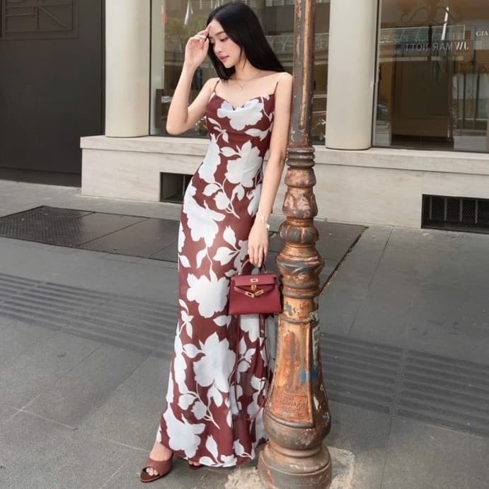 Đầm hai dây body hoa loang màu dáng dài tôn dáng quyến rũ