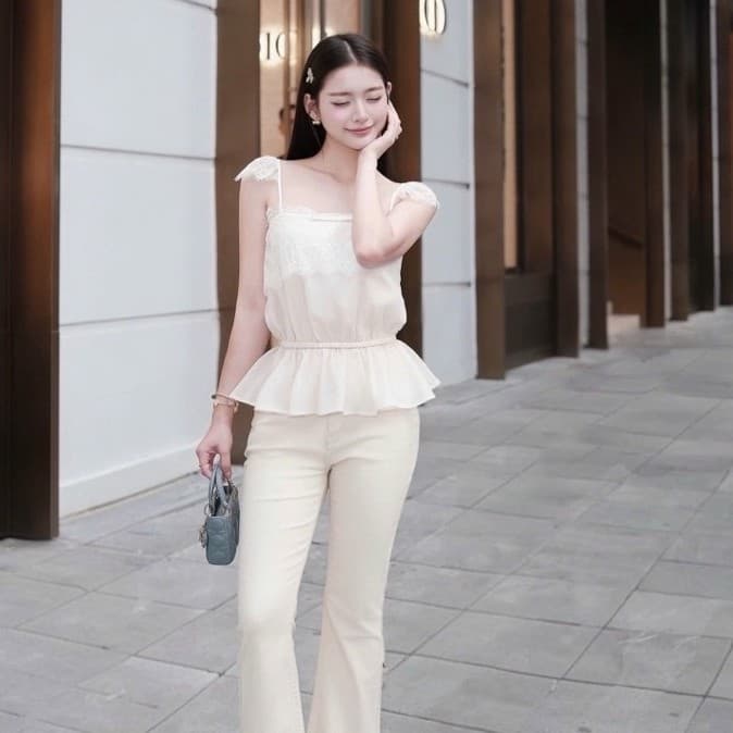 Set áo cánh tiên quần jeans loe trẻ trung ứng dụng dễ mặc