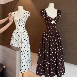 Đầm chấm bi cut xoắn nơ ngực dáng dài thanh lịch nhẹ nhàng 3