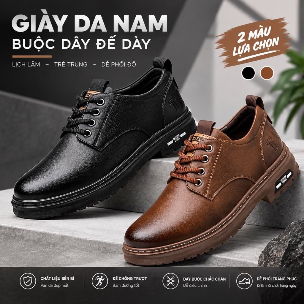Giày Da Nam, Giày Tây Da Mềm PU Thời Trang Thanh Lịch