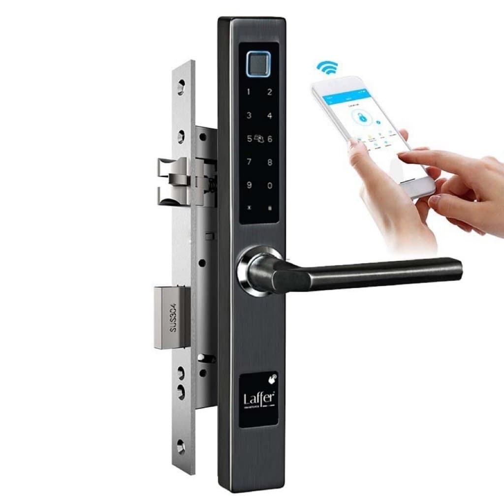 Khoá Điện Tử Vân Tay Laffer XF18 Phù Hợp Cửa Nhôm Xingfa , Cửa Sắt chống nước gắn ngoài trời inox 304