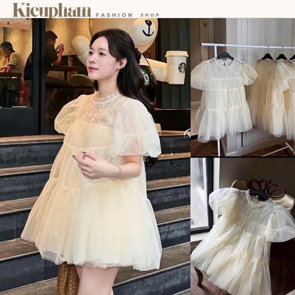 Áo Babydoll Lưới Phối Ren Mềm Tay Phồng Dễ Thương Kieupham.shop