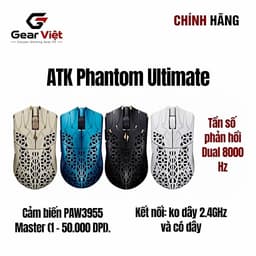 Chuột Gaming không dây ATK Phantom Ultimate - cảm biến PAW3955, tần số 8K, chất liệu hợp kim cao cấp (Gear Việt) 1