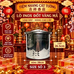 Lò Đốt Vàng Mã Inox (Có Nắp) Hàng Loại Dày Cao Cấp 3.4zem 7