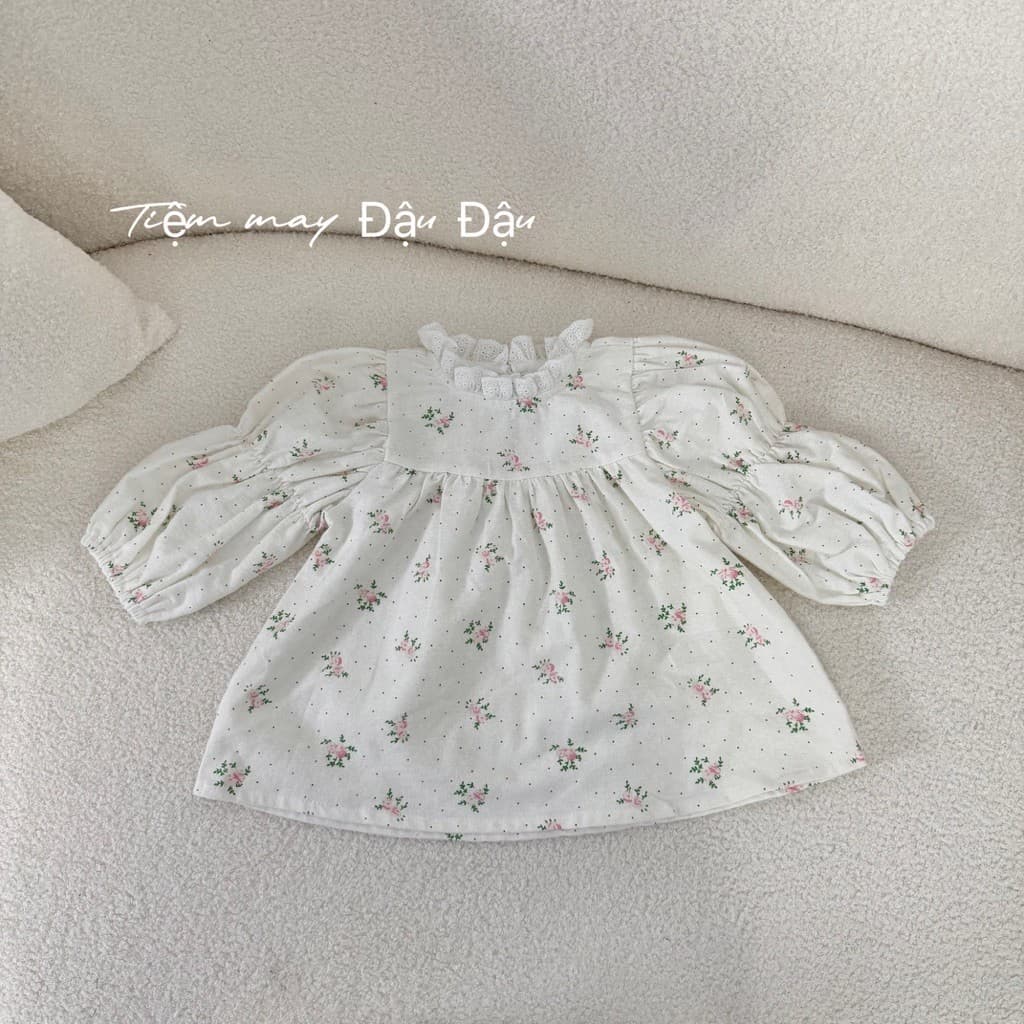 Áo baby doll phối cổ ren cho bé gái