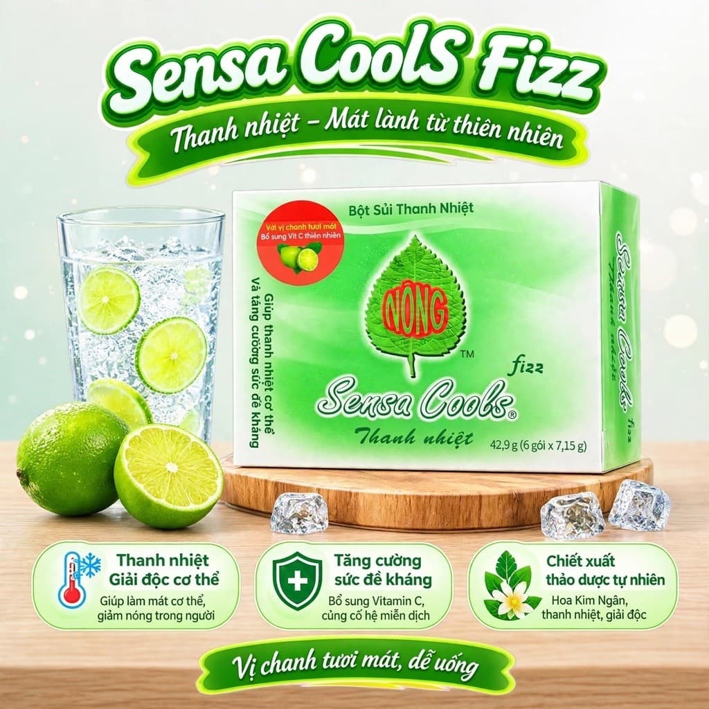 (HOẢ TỐC)  Bột sủi thanh nhiệt Sensa Cools Fizz  6 gói/1 hộp - hàng chính hãng