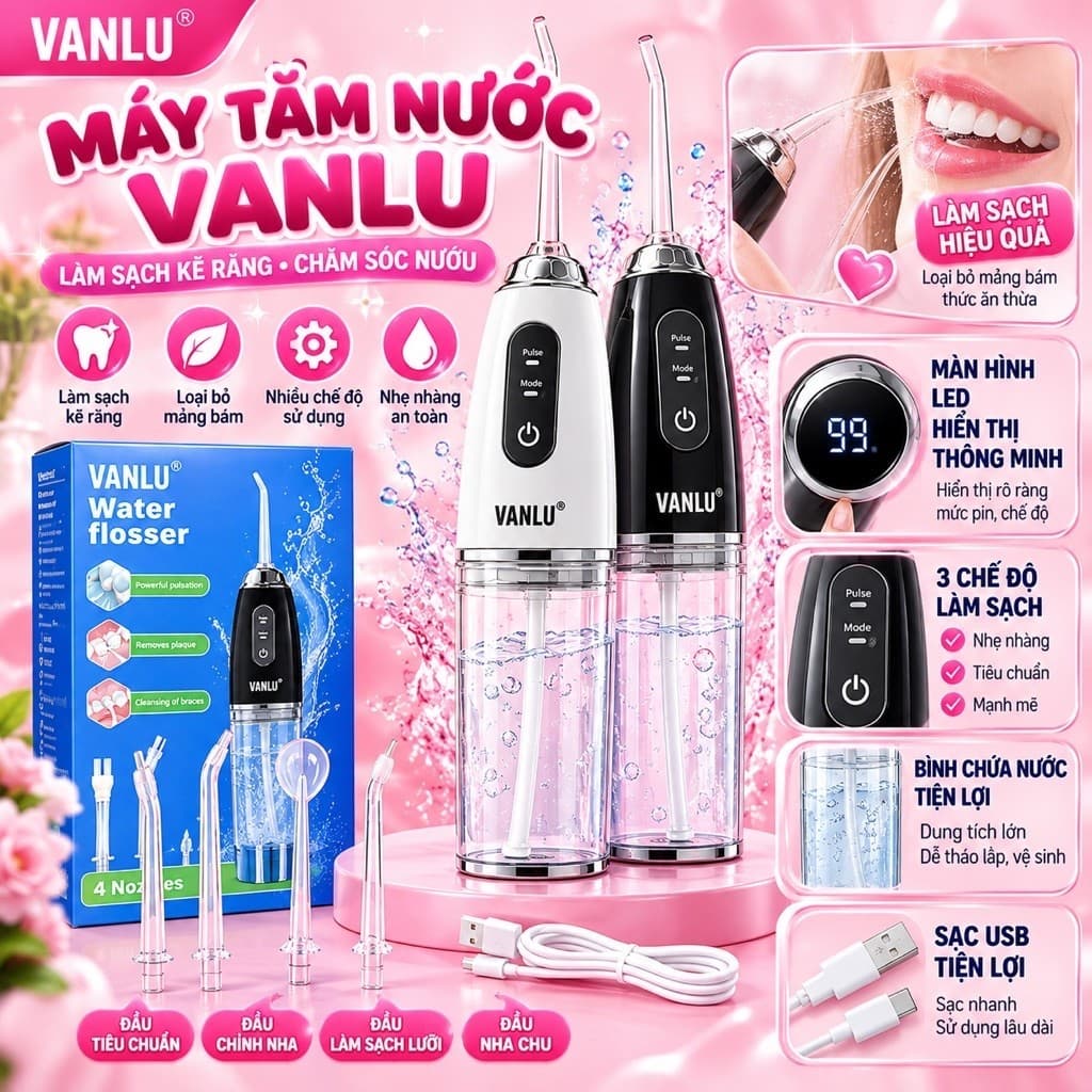 🛒 MÁY TĂM NƯỚC VANLU – NGƯỜI BẠN ĐỒNG HÀNH TRONG CHĂM SÓC RĂNG MIỆNG MỖI NGÀY!