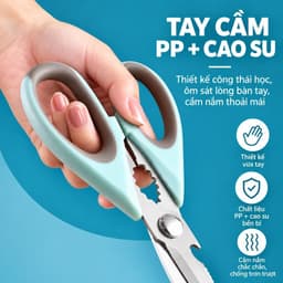 Kéo Nhà Bếp Đa Năng Cao Cấp Thép Không Gỉ, Kéo Cắt Tôm Cua Gà Vịt, Kẹp Quả Óc Chó, Tay Cầm Chống Trượt Nắp Đậy An Toàn 9