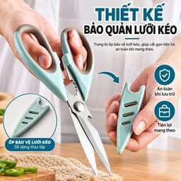 Kéo Nhà Bếp Đa Năng Cao Cấp Thép Không Gỉ, Kéo Cắt Tôm Cua Gà Vịt, Kẹp Quả Óc Chó, Tay Cầm Chống Trượt Nắp Đậy An Toàn 6