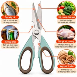 Kéo Nhà Bếp Đa Năng Cao Cấp Thép Không Gỉ, Kéo Cắt Tôm Cua Gà Vịt, Kẹp Quả Óc Chó, Tay Cầm Chống Trượt Nắp Đậy An Toàn 3