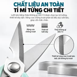 Kéo Nhà Bếp Đa Năng Cao Cấp Thép Không Gỉ, Kéo Cắt Tôm Cua Gà Vịt, Kẹp Quả Óc Chó, Tay Cầm Chống Trượt Nắp Đậy An Toàn 5