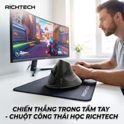 Chuột Không Dây Bluetooth + Usb Receive 2.4 Công Thái Học RICHTECH - MX101, 3 Mức DPI, Êm, Led RGB 5