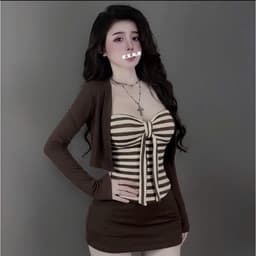 Set 3 Món Áo Quây Kẻ Sọc Cột Nơ Phối Áo Khoác Cardigan Kèm Chân Váy Ôm Sexy Kieupham.shop 6