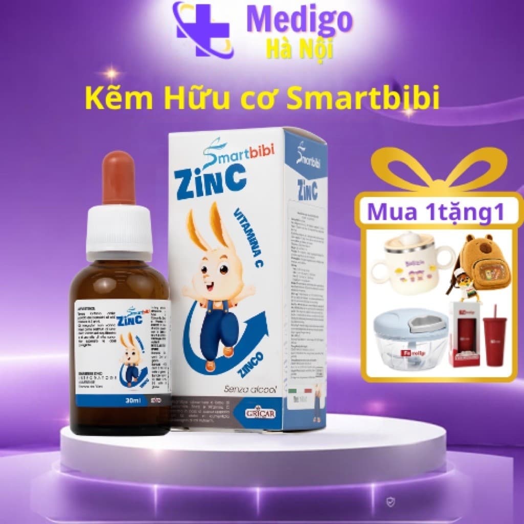 (Quà tặng bé )Kẽm hữu cơ Smartbibi Zinc bổ sung vitamin C giúp bé ăn ngon, giảm ốm vặt 30ml-medigo