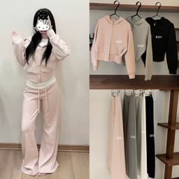 𝐄𝐍.𝐄𝐍 | Set Bộ Nỉ Nữ Hoodie Khóa Kéo Có Mũ + Quần Ống Suông Form Rộng, Bộ Thể Thao Nữ Phong Cách Hàn Quốc 7905  1