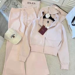 𝐄𝐍.𝐄𝐍 | Set Bộ Nỉ Nữ Hoodie Khóa Kéo Có Mũ + Quần Ống Suông Form Rộng, Bộ Thể Thao Nữ Phong Cách Hàn Quốc 7905  2