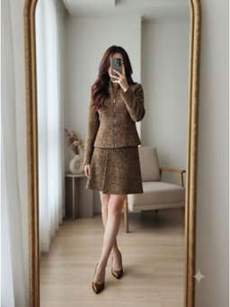 [2hand] Set áo dạ + chân váy nâu vàng muối tiêu nỉ gân size XS S 1