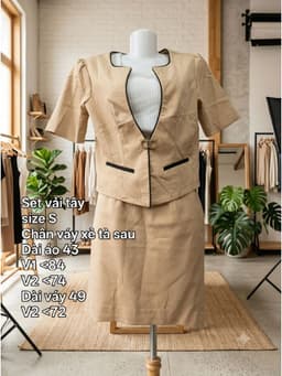 [2hand] Set áo blazer cúc cài + chân váy nâu be/ xanh ngọc size S 4