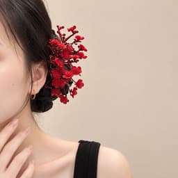Trâm Cài Tóc Hoa Đỏ Dáng Cành Phong Cách Cổ Trang, Phụ Kiện Tóc Búi Mặc Áo Dài Tết CEM Xinh 2