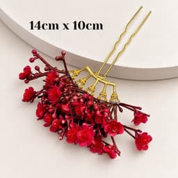 Trâm Cài Tóc Hoa Đỏ Dáng Cành Phong Cách Cổ Trang, Phụ Kiện Tóc Búi Mặc Áo Dài Tết CEM Xinh 9