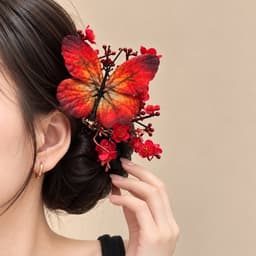 Trâm Cài Tóc Bướm Hoa Đỏ Phong Cách Cổ Trang, Phụ Kiện Tóc Búi Diện Áo Dài Tết CEM Xinh 2