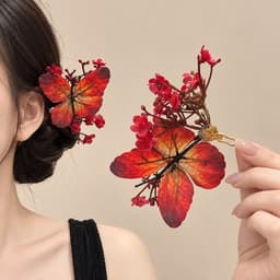 Trâm Cài Tóc Bướm Hoa Đỏ Phong Cách Cổ Trang, Phụ Kiện Tóc Búi Diện Áo Dài Tết CEM Xinh 5