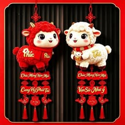 🧧Trang Trí Tết🧧Bộ Đôi Dây Treo Trang Trí Tết 2027 Dán Cửa Hình Dê May Mắn, Phúc Lộc Tài, Câu Đối Chúc Mừng Năm Mới 1