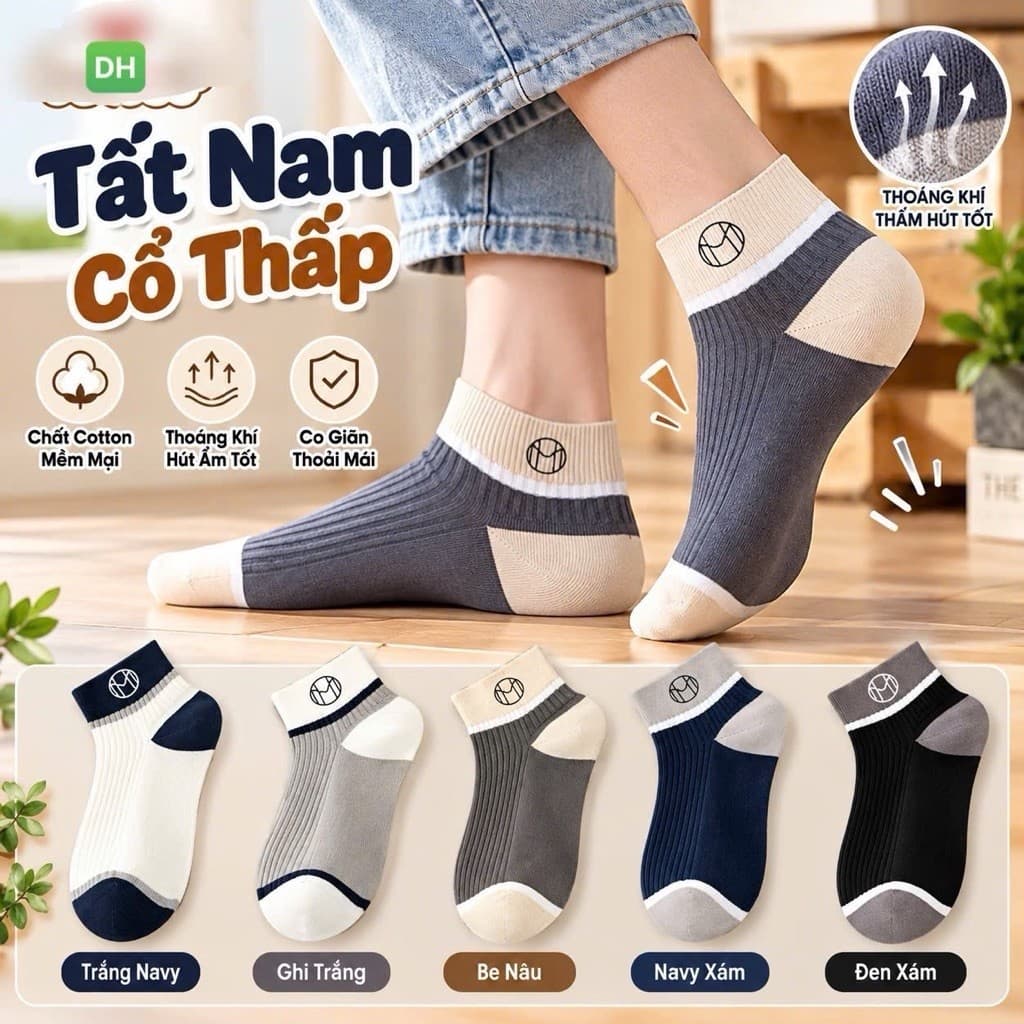 Tất Nam Cổ Ngắn Cotton Co Giãn Họa Tiết Núi Phú Sĩ Đan Lưới Thoáng Khí Chống Trượt Bo Chun Freesize
