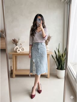 [2hand] Áo thun tay lỡ thu đông kẻ ngang cổ tim size S M 1