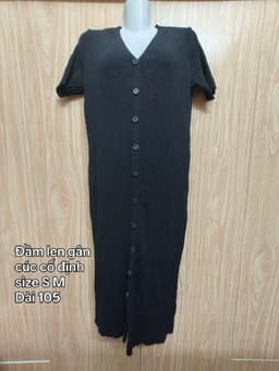 [2hand] Đầm len gân cộc tay đen dài cúc cố định dáng suông size S M 2