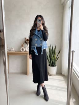 [2hand] Áo ghi lê jean dáng croptop cổ vest 4 cúc chun eo freesize đến L 1