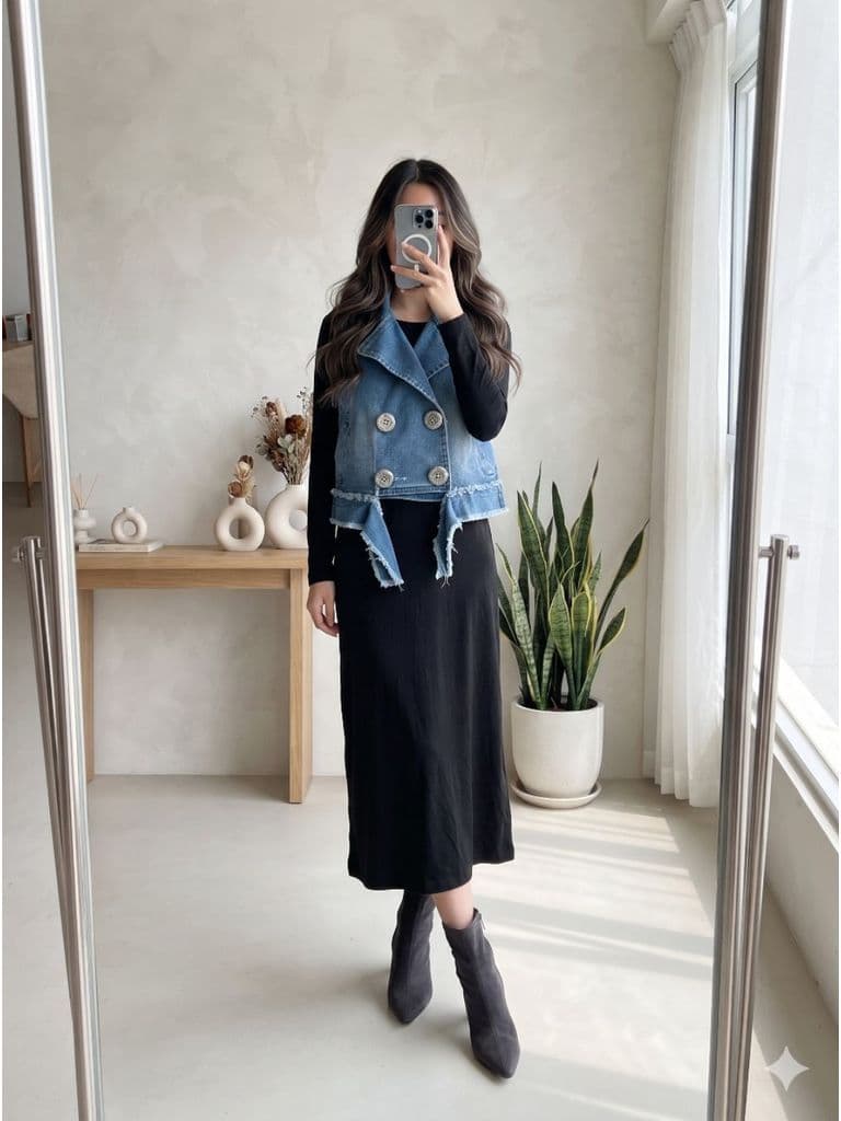 [2hand] Áo ghi lê jean dáng croptop cổ vest 4 cúc chun eo freesize đến L
