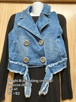 [2hand] Áo ghi lê jean dáng croptop cổ vest 4 cúc chun eo freesize đến L 2