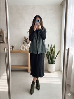 [2hand] Áo ghi lê jean xanh đậm có khoá chun gấu cổ vest freesize đến 2XL 1