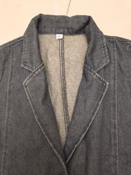 [2hand] Áo ghi lê jean xanh đậm có khoá chun gấu cổ vest freesize đến 2XL 4
