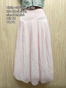 [2hand] Chân váy voan hồng 2 lớp xếp ly kéo khoá sườn size S M nhỏ 2