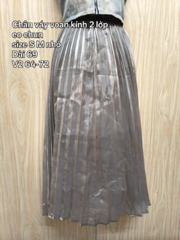 [2hand] Chân váy voan kính xám đồng 2 lớp xếp ly eo chun ký tự size S M nhỏ 2