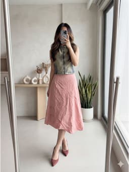 [2hand] Chân váy xô hồng cam kéo khoá sườn trang trí cạnh size M 1