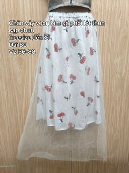 [2hand] Chân váy voan kim sa phối lót thun cherry cạp chun freesize đến XL 2