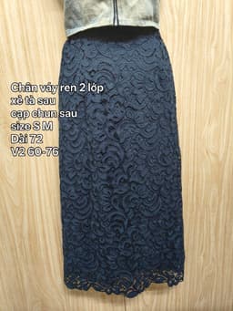 [2hand] Chân váy ren hoa xanh than 2 lớp xẻ tà sau cạp chun sau size S M 2
