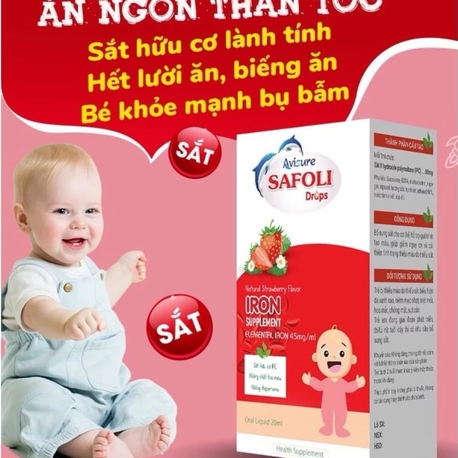 Avisure Safoli Drops,(  loại :20ml và 30 ml ) sắt hữu cơ cho bé. giúp bé ăn ngon tăng cân
