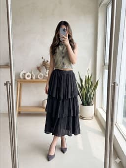 [2hand] Chân váy voan đen tầng eo chun size S M L nhiều mẫu 1