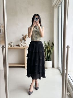 [2hand] Chân váy voan đen tầng eo chun size S M L nhiều mẫu 2
