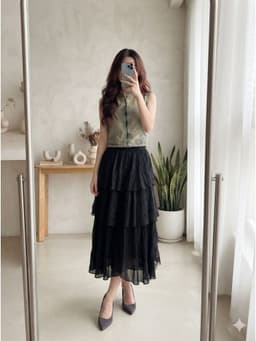 [2hand] Chân váy voan đen tầng eo chun size S M L nhiều mẫu 4