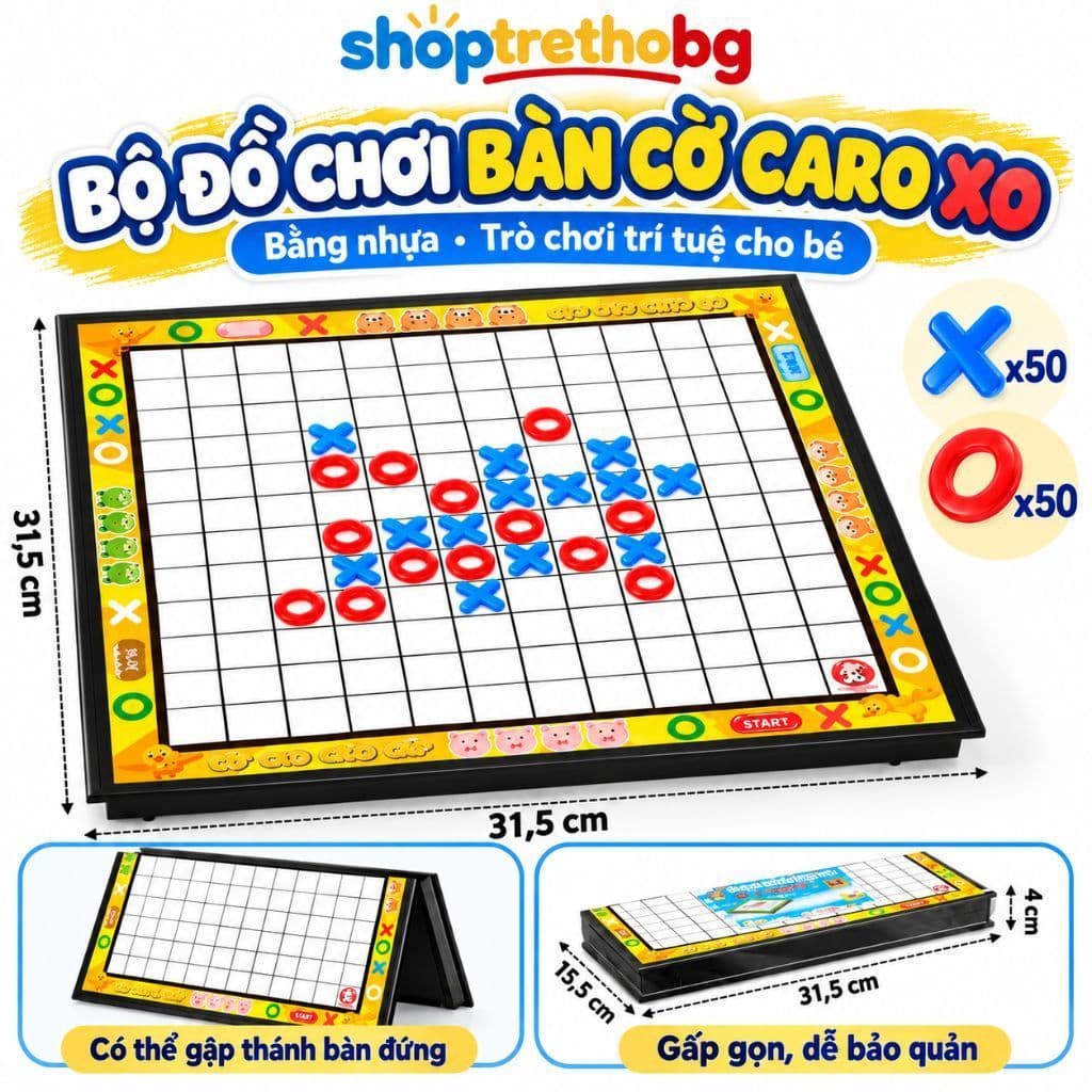 Bộ Đồ Chơi Bàn Cờ Caro XO Bằng Nhựa Trí Tuệ Cho Bé, Bộ Cờ Tic Tac Toe Giải Trí Gia Đình Kích Thước 31.5cm