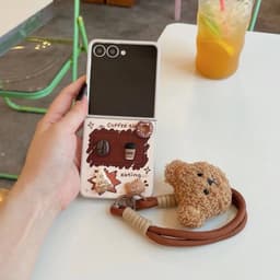 [SẴN HOẢ TỐC] Ốp ZFLIP 8 - Z FLIP 7 - Z FLIP6 - FLIP5 5G nâu kem phủ da PU charm coffee xinh xắn kèm dây sang trọng cute 7