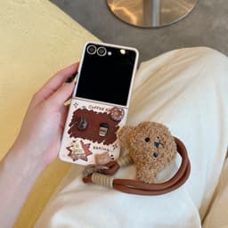 [SẴN HOẢ TỐC] Ốp ZFLIP 8 - Z FLIP 7 - Z FLIP6 - FLIP5 5G nâu kem phủ da PU charm coffee xinh xắn kèm dây sang trọng cute 6