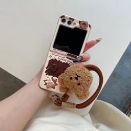 [SẴN HOẢ TỐC] Ốp ZFLIP 8 - Z FLIP 7 - Z FLIP6 - FLIP5 5G nâu kem phủ da PU charm coffee xinh xắn kèm dây sang trọng cute 8