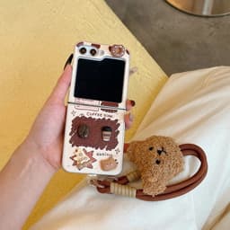 [SẴN HOẢ TỐC] Ốp ZFLIP 8 - Z FLIP 7 - Z FLIP6 - FLIP5 5G nâu kem phủ da PU charm coffee xinh xắn kèm dây sang trọng cute 5